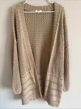Kye Mi Open-Weave Beige Women's Cardigan Sweater